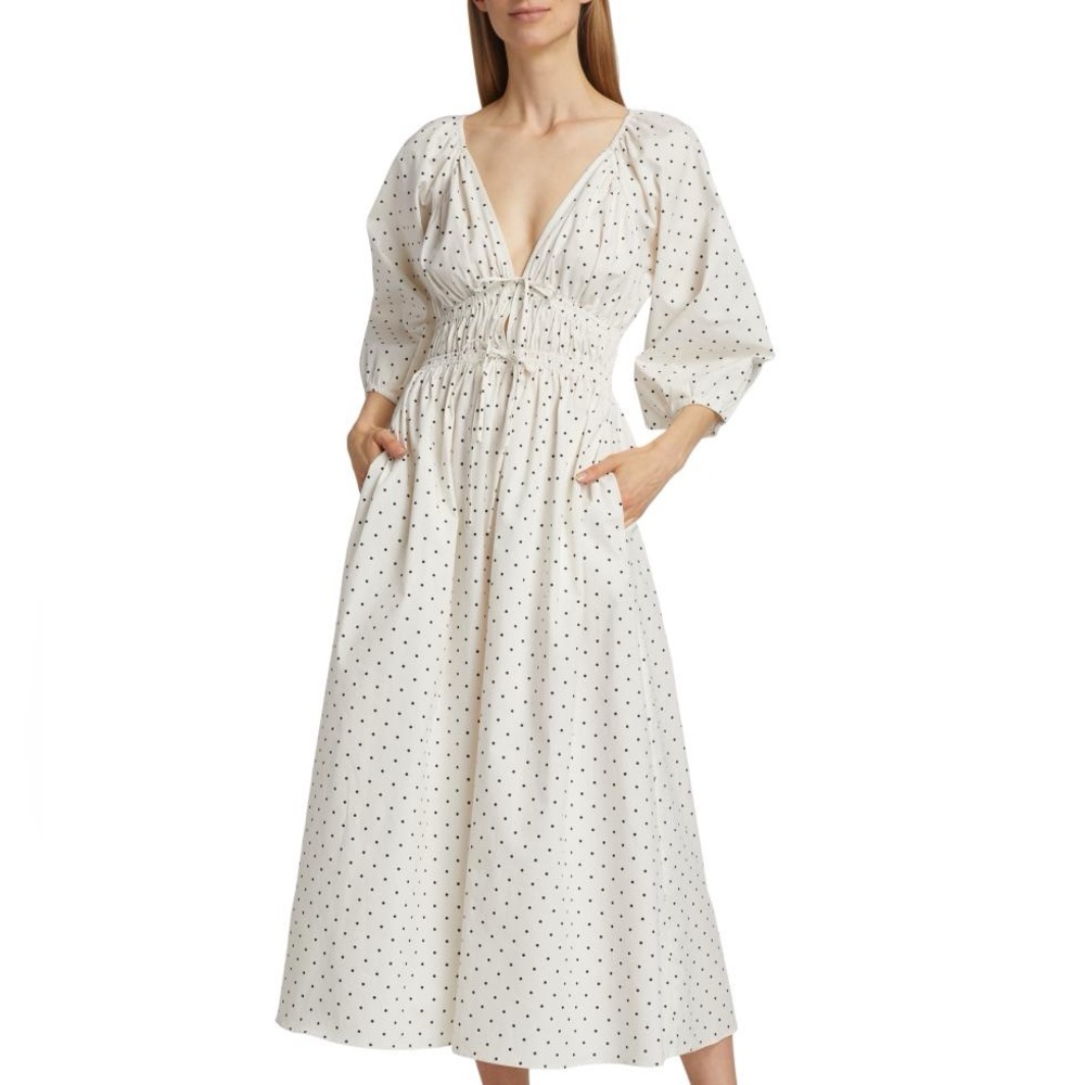 NEW WAYF White Polka Dot Dress